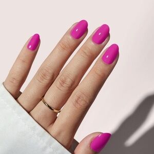 BTARTBOX Press On Nails Hot Pink Soft Gel Almond Shape Short 32pc Reusable Set